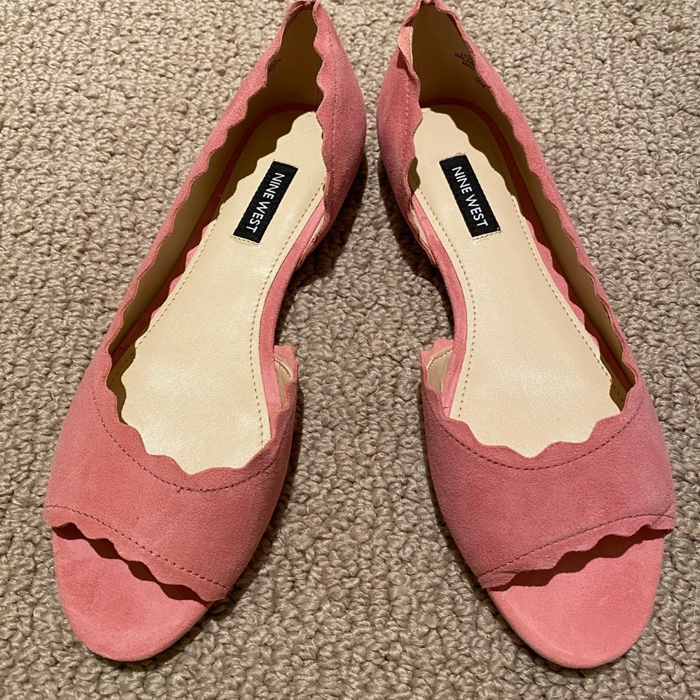 NWOT: Nine West Pink Suede Scalloped Flats size 7
